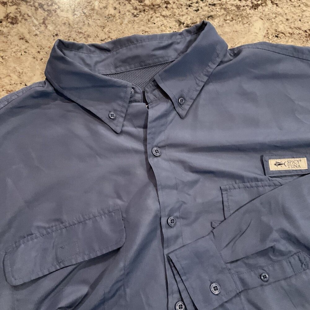 Spicy Tuna Shirt Mens 3XL Blue Long Sleeve Vented Button Up Outdoor Fish Hike